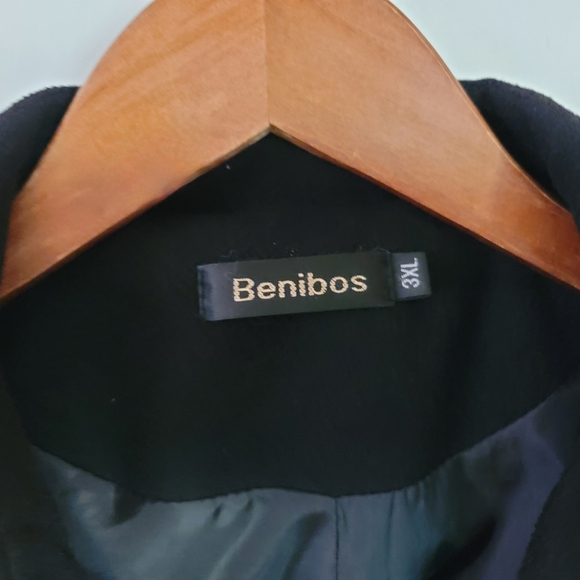 Benibos poly & wool blend black trench coat men's size Large - Picture 4 of 8